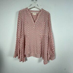 Anthropologie Maeve Laiken Pullover Henley Popover Shirt Top Blouse Size 6 Pink